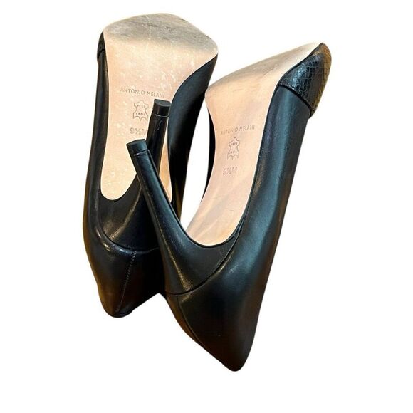Antonio Melani Size 9.5 Leather Snakeskin Pointed Toe Pumps Black Heels - Picture 6 of 10